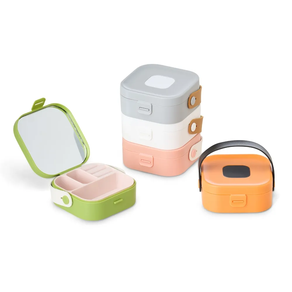 Porta-joias com Espelho e Alça de Couro Sintético