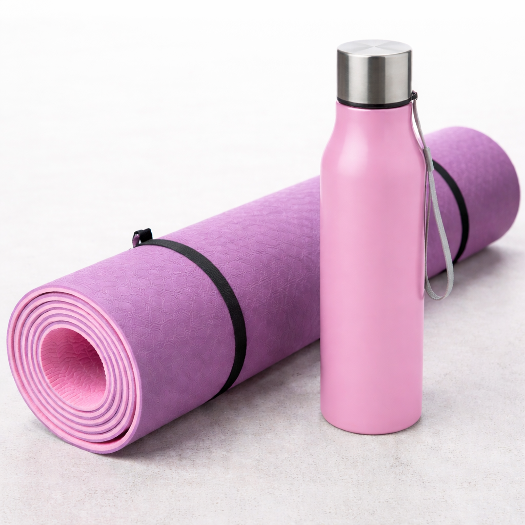 Kin Zen Go – Tapete de Exercício e Garrafa Inox Personalizados