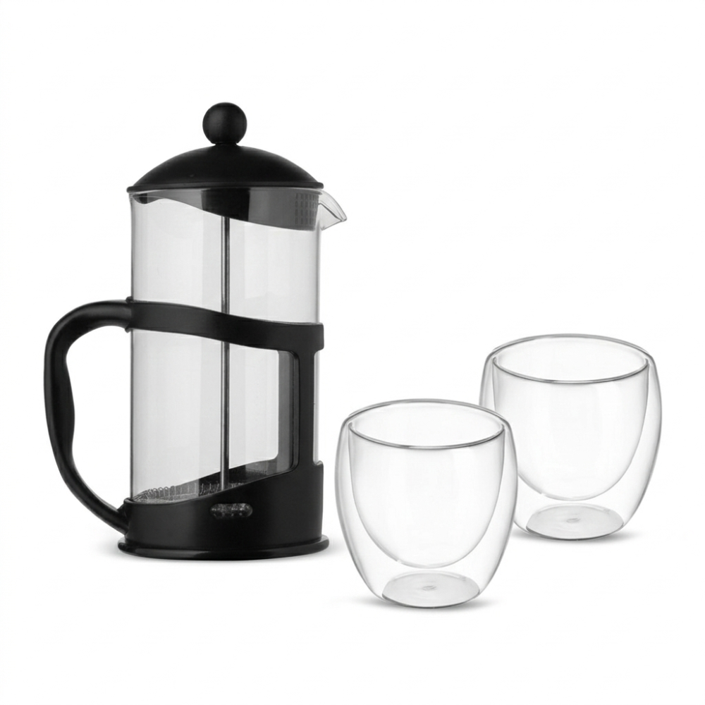 Kit Wake Up Kit – Copos de vidro e Cafeteira Prensa Francesa 1L Personalizados