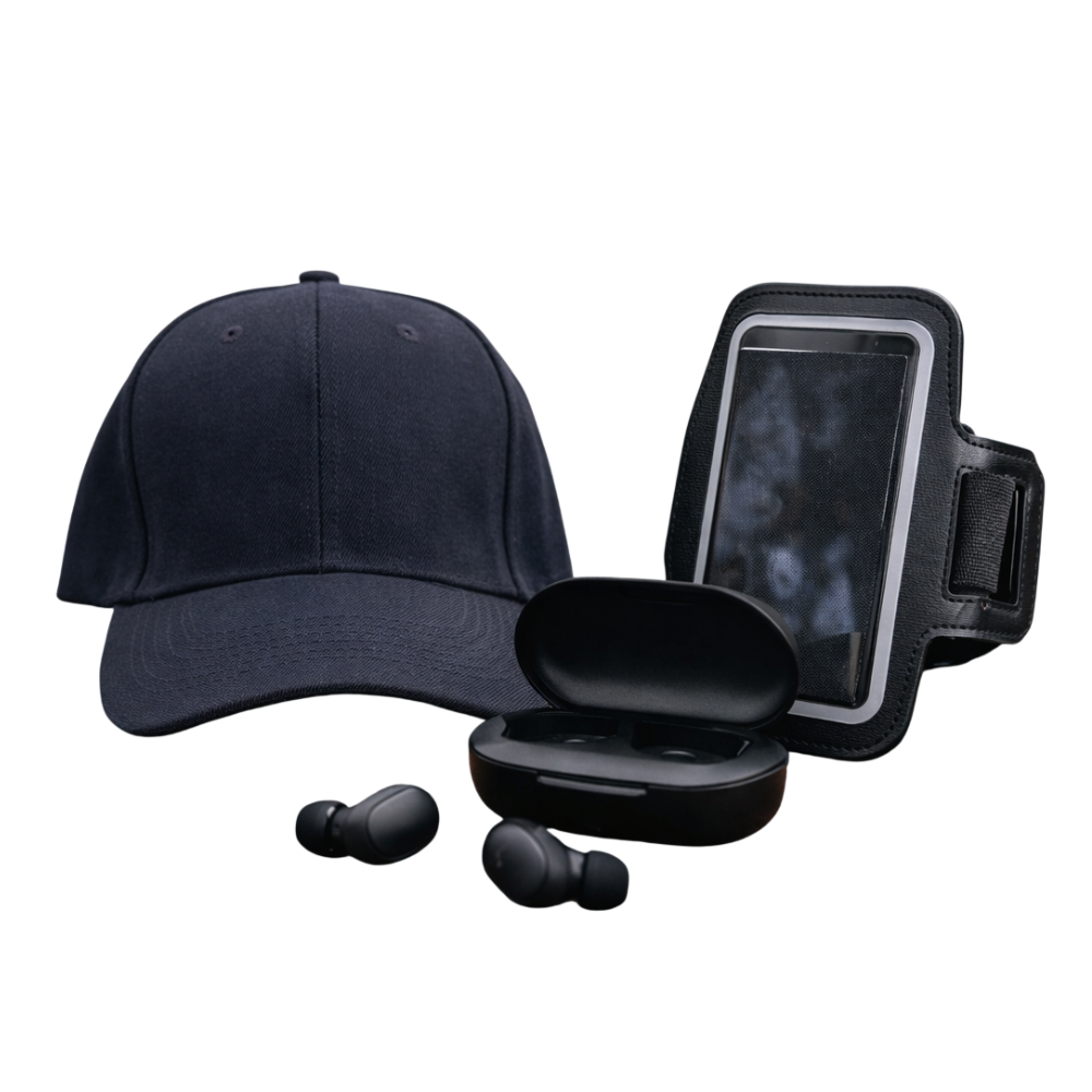 Imagem do produto Kit Go Run – Boné, Braçadeira e Fone de Ouvidos Personalizados