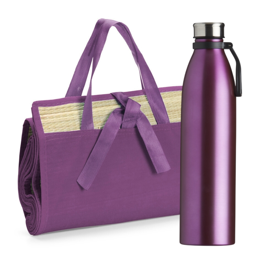 Kit Summer Vibe – Esteira de Palha e Garrafa Inox Personalizadas