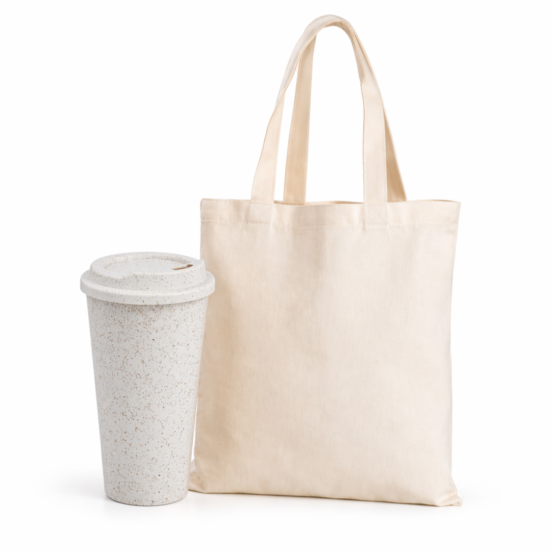 Kit Eco Basic – Sacola de Algodão e Copo Fibra de Arroz